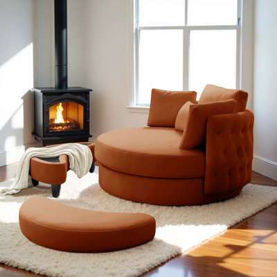 360° Swivel Accent Barrel Chairs With Removable Ottoman, Chaise Lounge Indoor With Neck Support Pillow, Swivel Chairs For Living Room, Oversized Chair With Ottoman