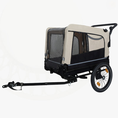 2-in-1 Bike Trailer & Push Cart for Pets - Detachable Hitch, All-Terrain Wheels, Quick Release, Non-Slip Floor, Internal Leash, 88 lbs Capacity, Black-Beige