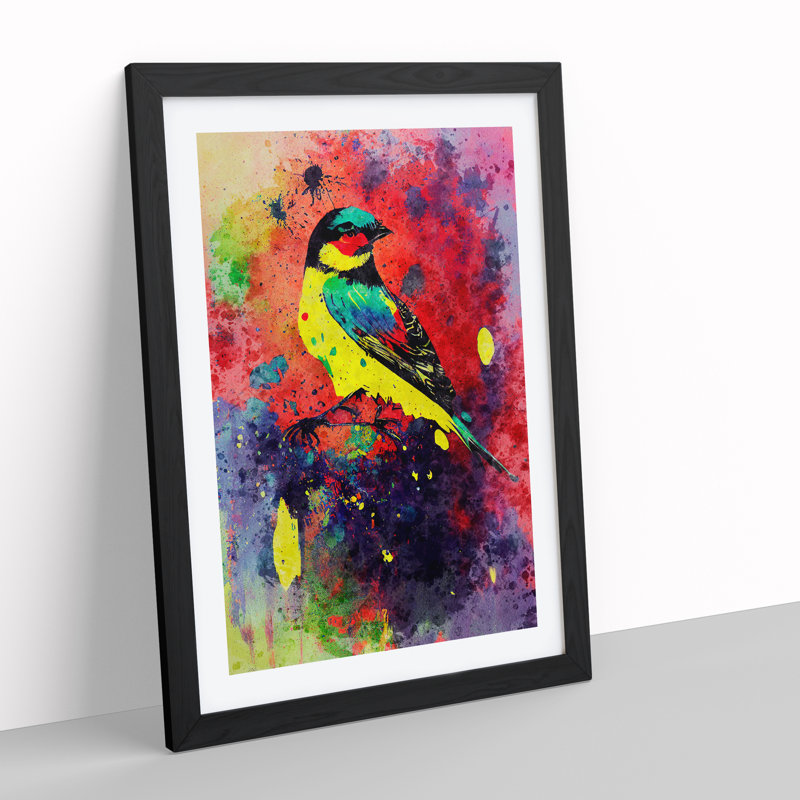 Splashed Bird No.4 Abstract - Wall Art, Black Framed, 36cm H x 27cm W, White