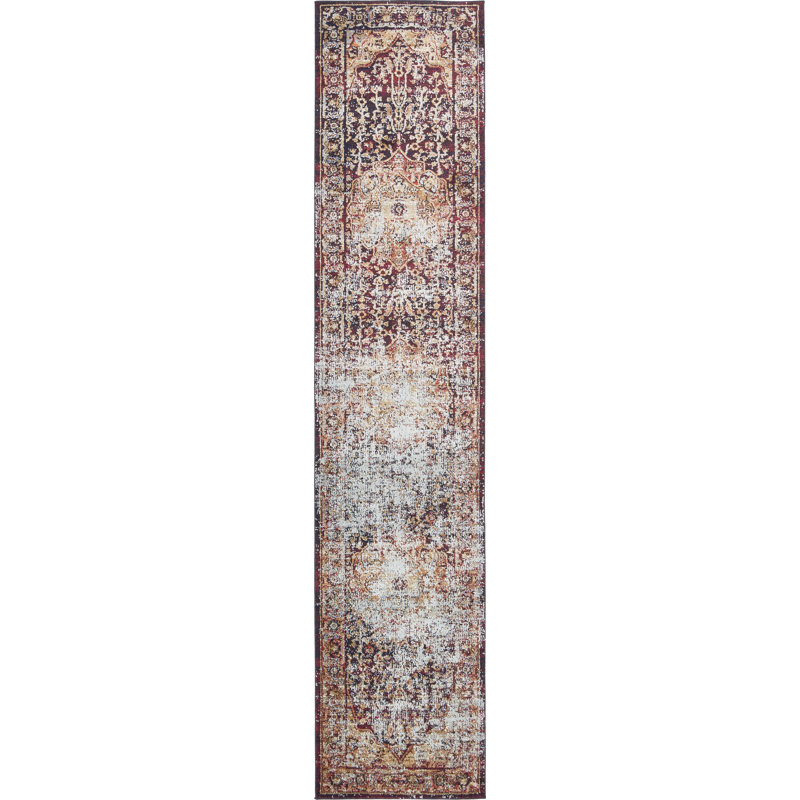 Tapis bleu marine / rouge Mignonette, Tapis de couloir 2 pi 7 po x 12 pi 2 po
