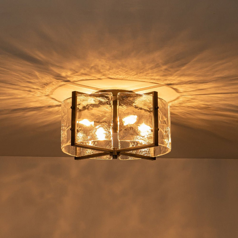 Plafonnier semi-encastré en verre texturé à 4 lumières Sereya, Matte Black