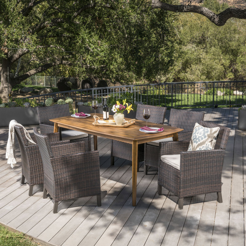 Pilger 6 - Person Acacia Wicker Patio Dining Set with Rectangular Table