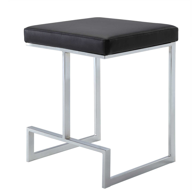 Upholstered Counter Stool with Metal Frame, Black