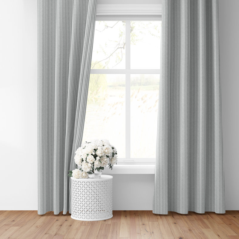 Walker Ticking Stripe Sage Cotton Grommet Top Drapery Panel Set of 2, 50" W x 120" L