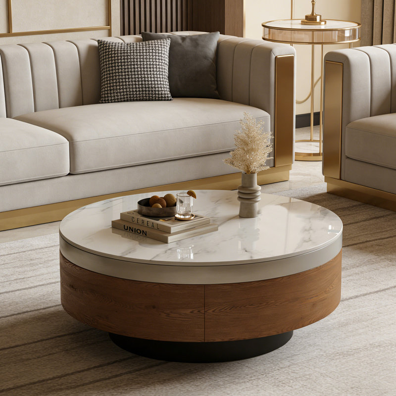 Petite table basse ronde avec 2 tiroirs, H 12,99 po x L 27,55 po x l 27,55 po