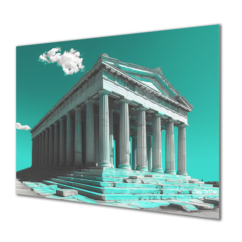 Décoration murale verte et blanche grecque Monument historique II, Sans cadre, métal, H 16 po x l 32 po