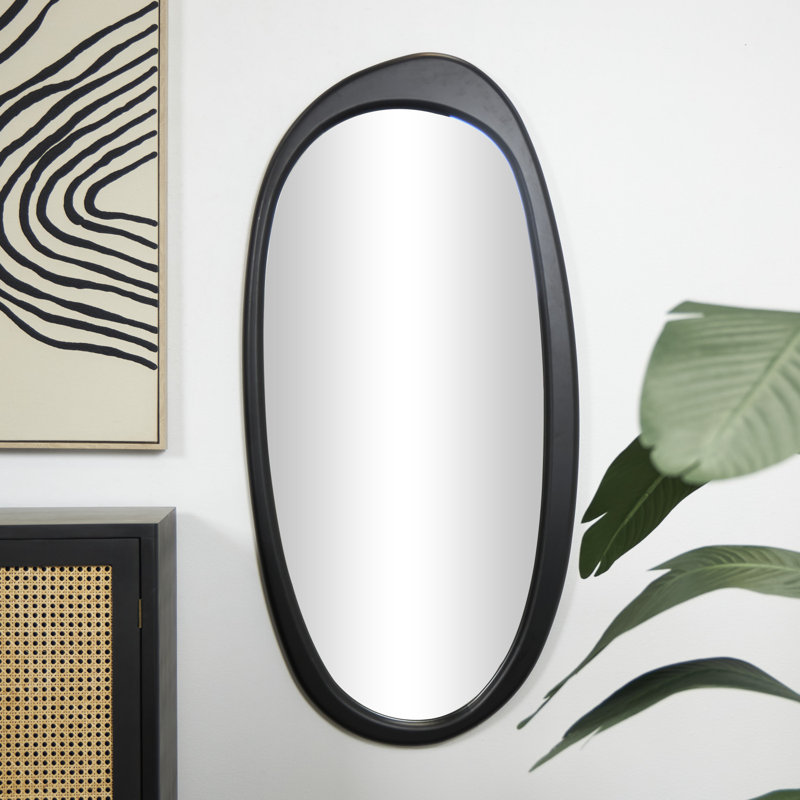 Derinda Black Wooden Abstract Oval Room Wall Mirror