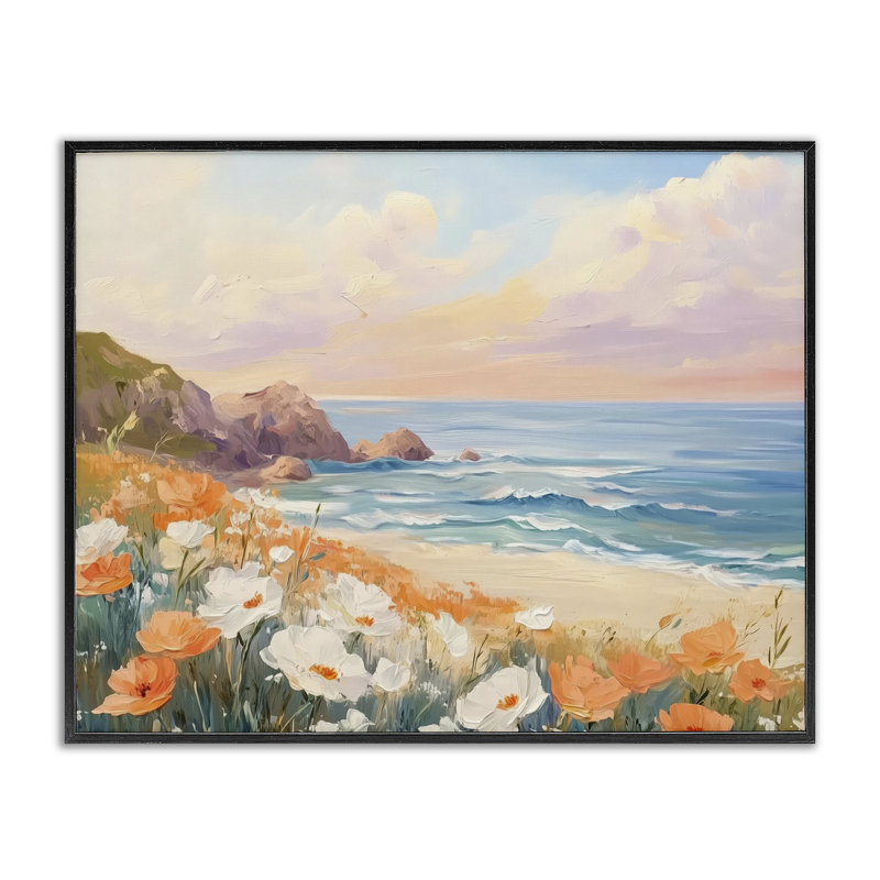 Poppies par Beach Bay, estampe numérique, design par Arlington Prints, H 11 po x l 14 po, Giclée encadrée noir minuit
