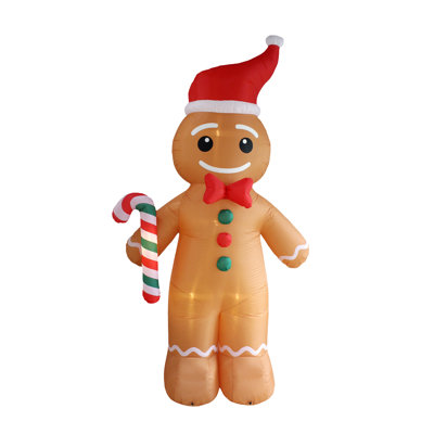Grand homme gonflable en pain d'épice de Noël 12 pieds avec canne en bonbon rouge et vert avec lumières DEL intégrées