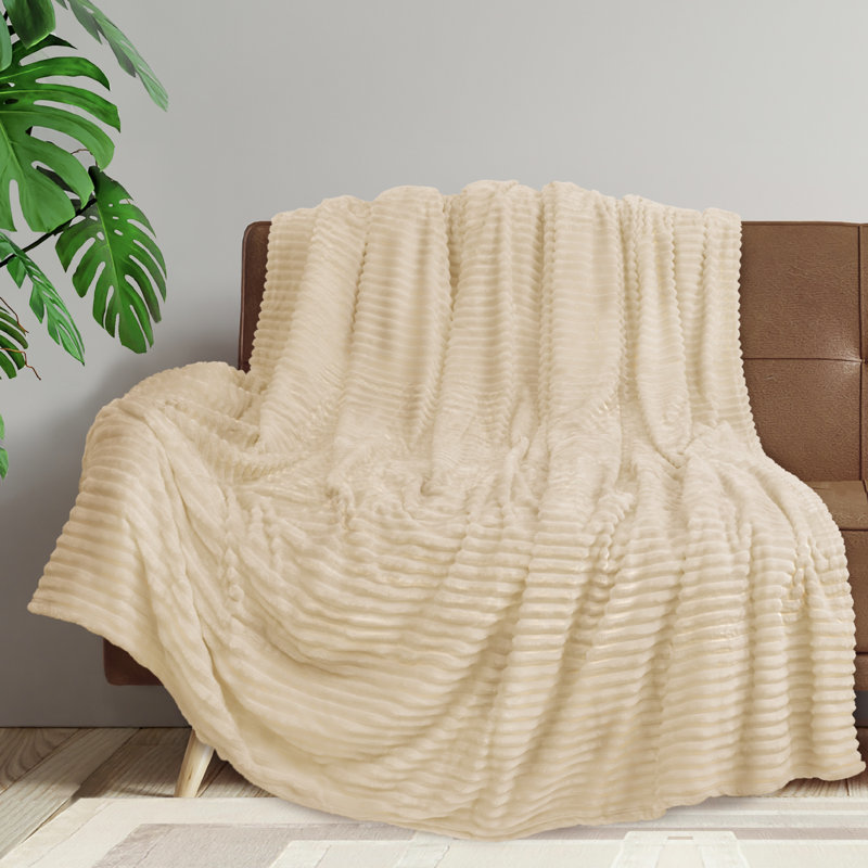Cream Beige Twin Reversible Fleece Throw Blanket