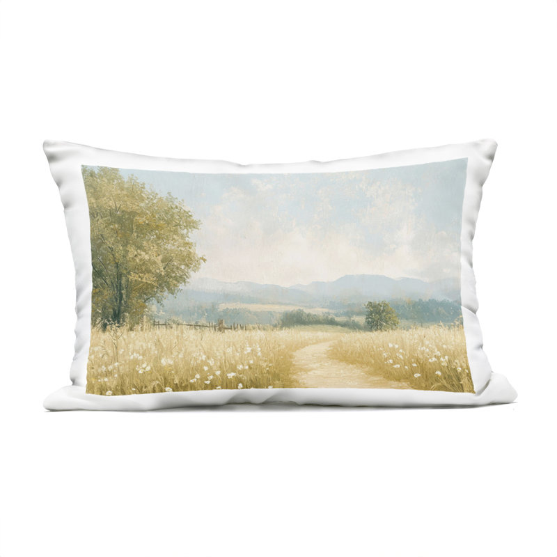 Pastoral Wandering Path Outdoor Printed Pillow design by LSR Creative Studio, Rectangle 14"H x 20"W, Beige Path