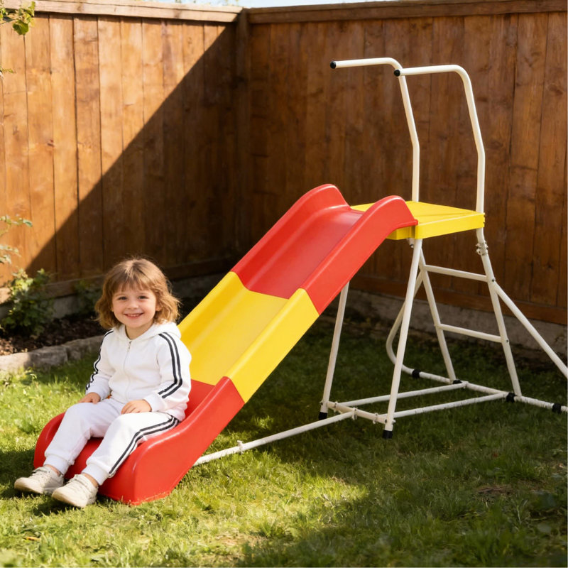 Glissade de 6 pi, équipement autoportant en métal, stable sous le support, thermolaqué et -, conception sécuritaire avec pente douce, installation facile et rapide pour les enfants de 3 à 8 ans