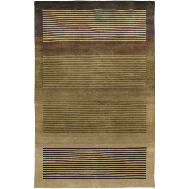 Aadi Hand Knotted Wool Area Rug, Rectangle 7'9" x 10'6", Black,Brown,Beige,Gold,Tan,Green