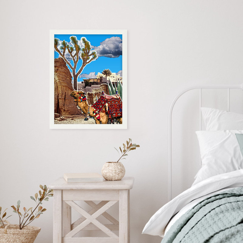 " Comic Book Style Camel In Desert Clouds ", White