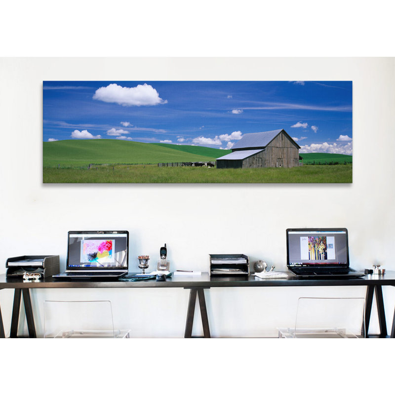 « vaches et une grange dans un champ blé, washington », reproduction de photo sur toile, H 12 po x l 36 po x P 1,5 po