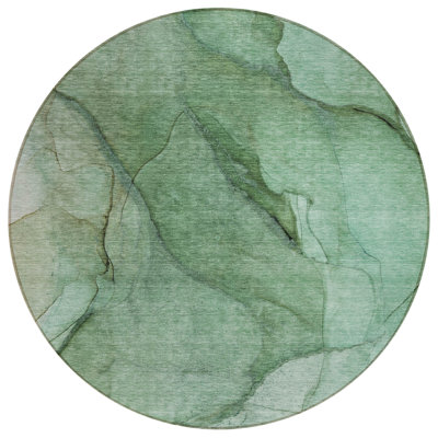Tapis extérieur rond lavable abstrait vert et sauge 8 '