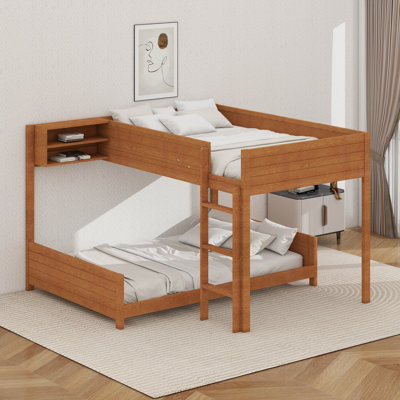 Lit superposé en bois double TG avec tablette de rangement intégrée et échelle