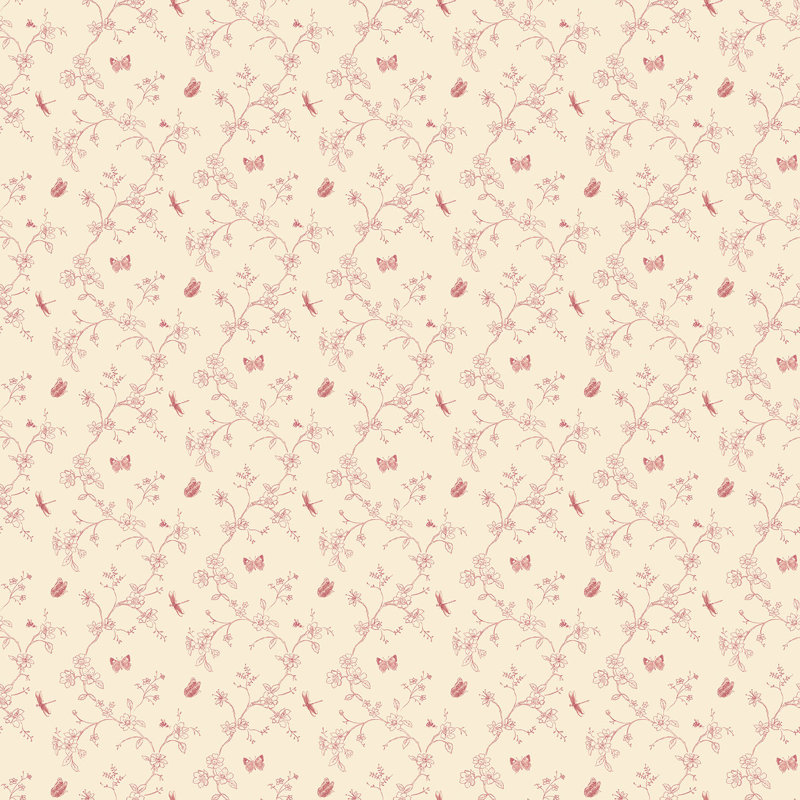 Miniatures 3 Collection Butterfly and Dragonfly Botanical Trail Wallpaper Roll, Red/Cream