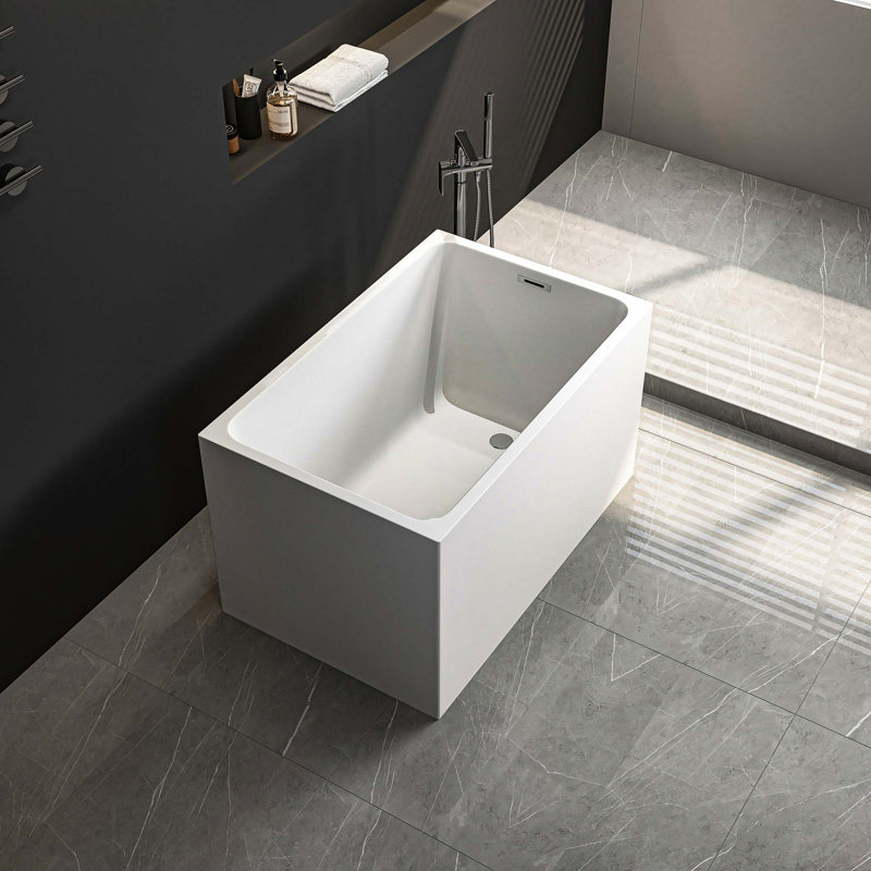 Acrylic Spacious Rectangle Shape Freestanding Bathtub With Chrome Overflow & Pop-Up Drain