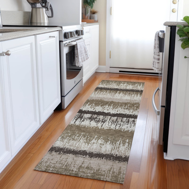 Nyelle Brown Washable Indoor-Outdoor Rug - , 2'3" x 7'6"