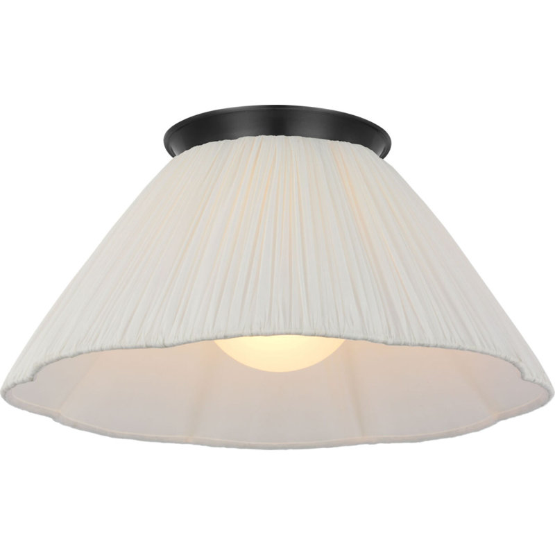Bradley Flush Mount with Scalloped Silk Pleated Shade, Bronze, 8.75" H x 18" W x 18" D