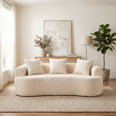 Crescent-Shaped Sofa, Modern Low-Back Design With Deep Cushions, Self-Inflating Foam-Filled Large Two-Seater Sofa Requiring No Assembly(Chenille Fabric)