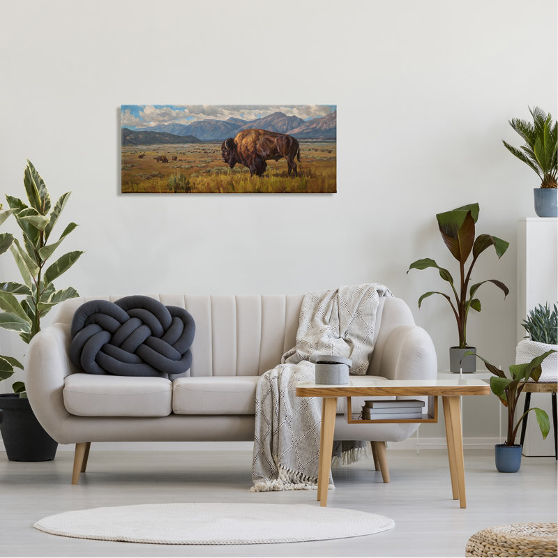 Bison qui broute dans la vallée sur toile par © Chad Poppleton, peinture, H 17 po x l 40 po x P 1,5 po