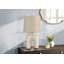 Lampe de table moderne en résine en forme d'arche avec gradation à 3 voies et abat-jour en lin beige élégant