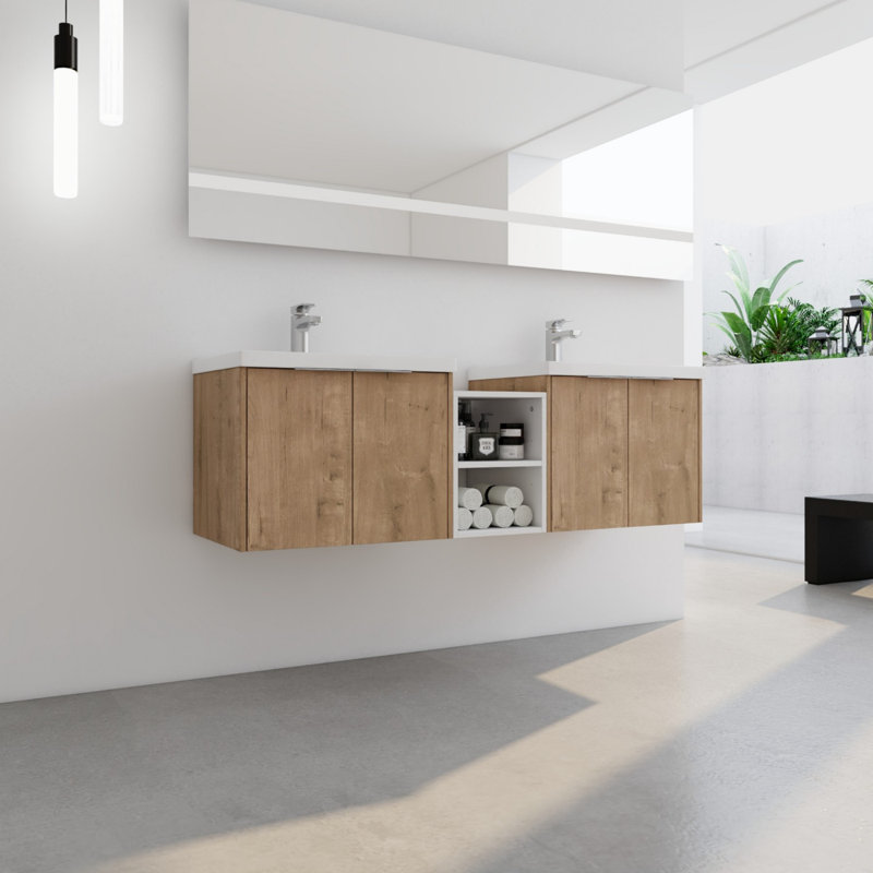 Meuble-lavabo à fermeture en douceur 60 po avec lavabo, Naturel