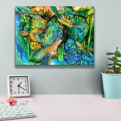 «Sea Turtle Garden» par Carol Cavalaris, art mural sur toile, 16 po x 12 po