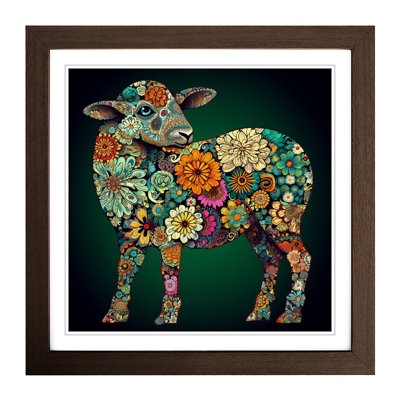 Sheep Paisley No.2 - Single Picture Frame Print on Wood
