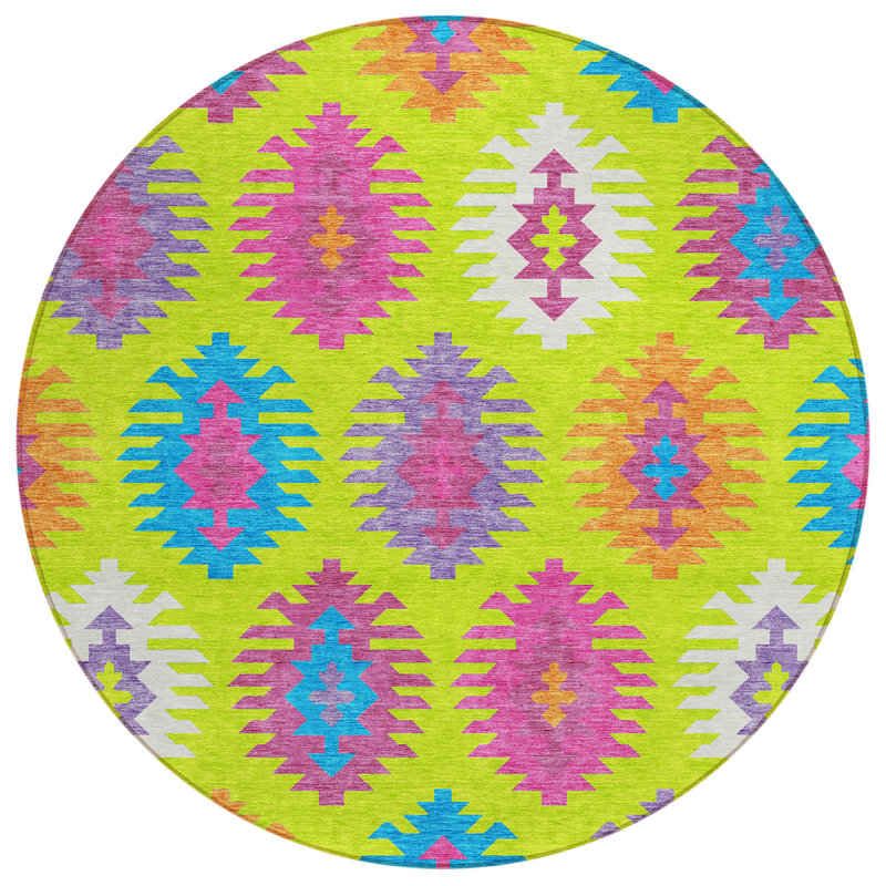Tapis rond lavable intérieur / extérieur vert lime 8 pi Southwestern