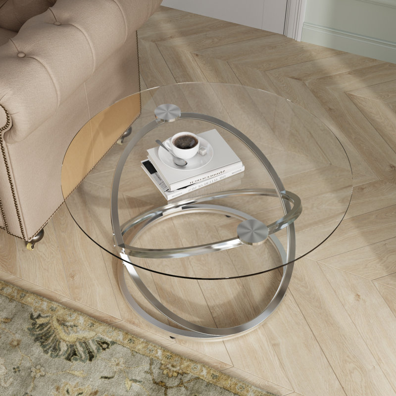 Table basse en verre, Argent, H 17,9 po x L 31,5 po x l 31,5 po