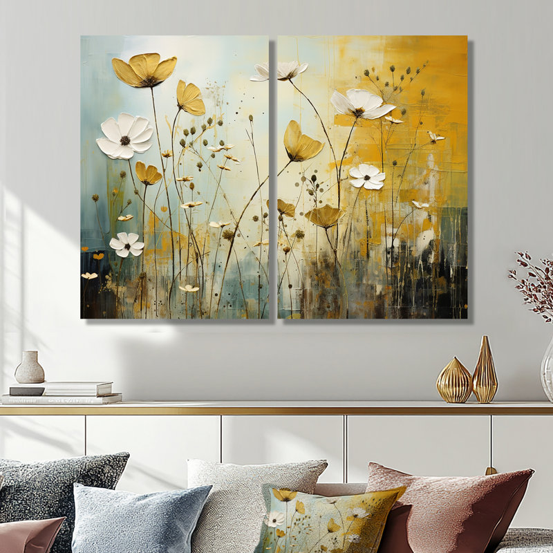«Whispering Meadows II - Abstract Collages», ensemble de 2 impressions sur toile, Toile tendue, Ne s’applique pas