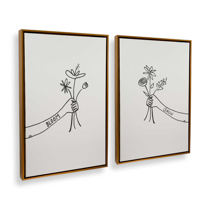 «Grow with Love», ensemble de 2 impressions, Or poli, Toile avec cadre, 30" x 20"