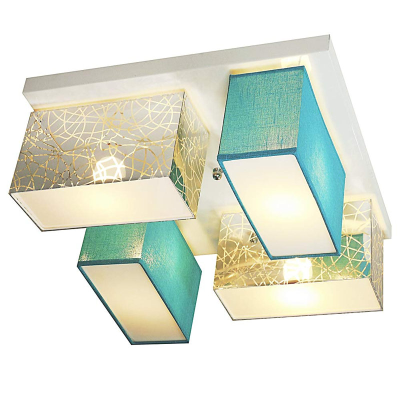 Pasko Fabric Semi Flush Mount, Silver/Turquoise