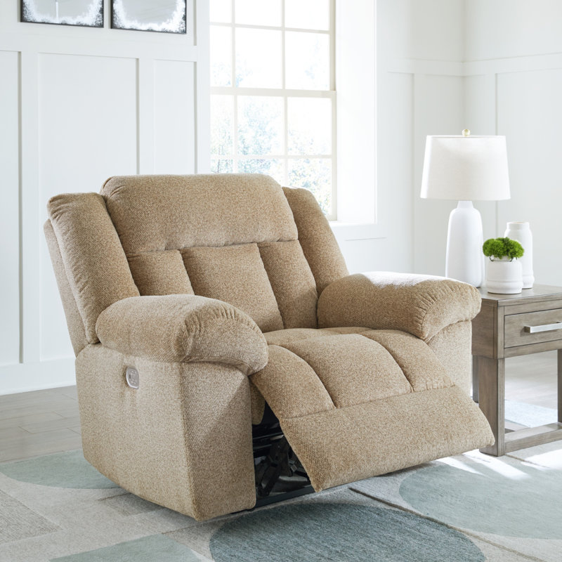 Gwendolyne Upholstered Power Recliner, Brown Polyester