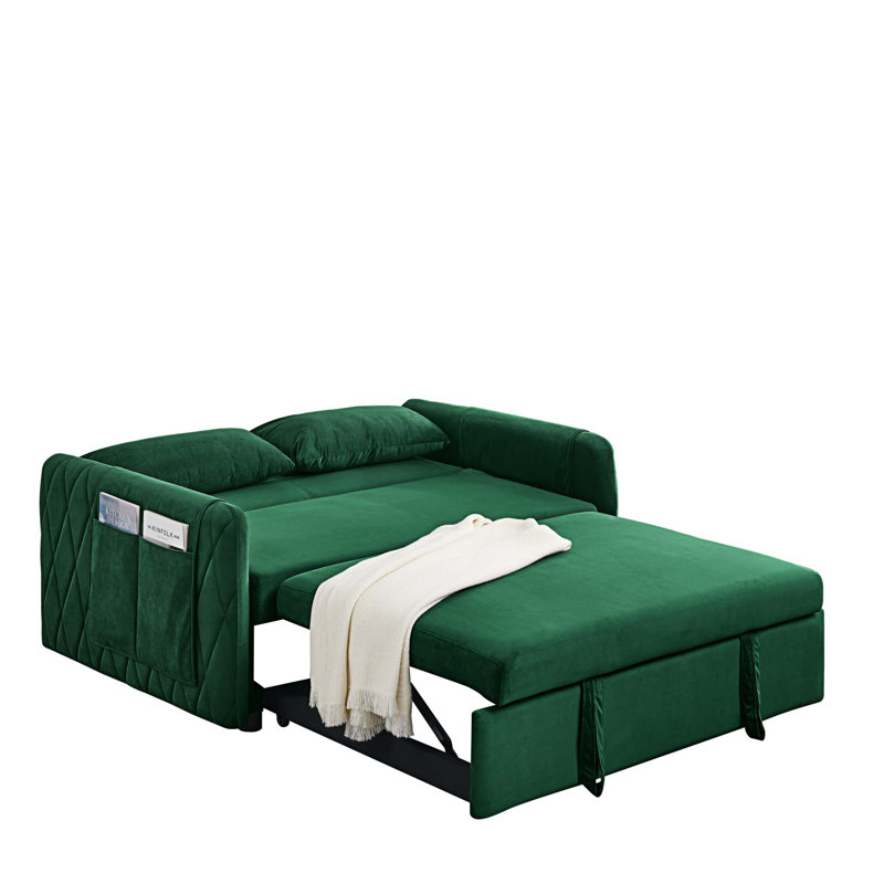Canapé-lit en velours 55 po Sharmel, Velours vert