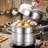 3-Tier Stainless Steel Steamer Pot with Mechanical Timer Lid, 11-Inch Steamer Cookware Set with 2 Steamer Trays for Dumplings and Seafood