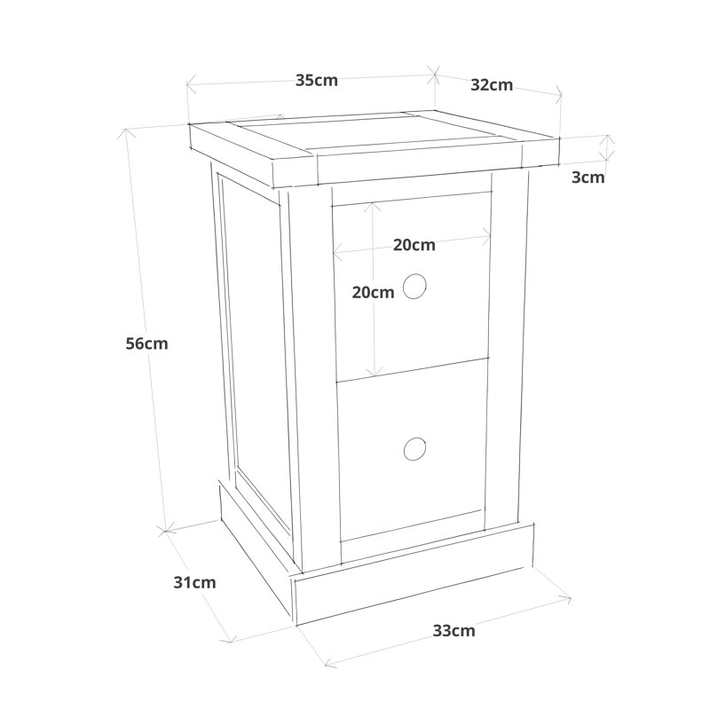 35cm W Plywood / Laminate Board Bedside Table, Waxed/Light Grey, Chrome Knob