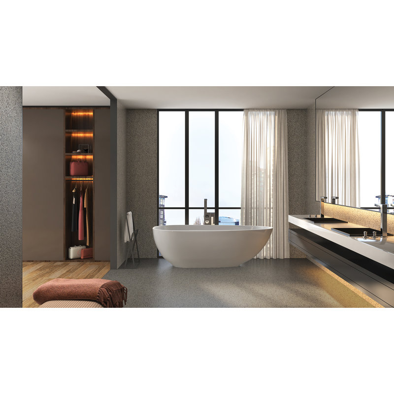 Ipanema 67" x 33" Freestanding Soaking Solid Surface Bathtub, Glossy White