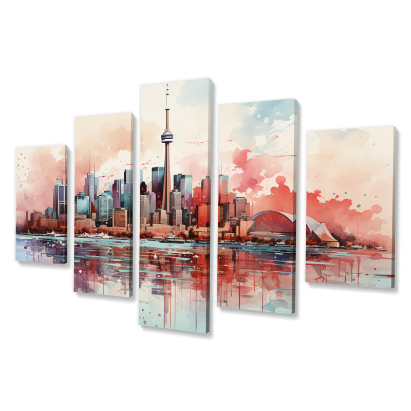 «Minimalist Toronto City Skyline», impression d'art mural de la ville de Toronto - 5 panneaux