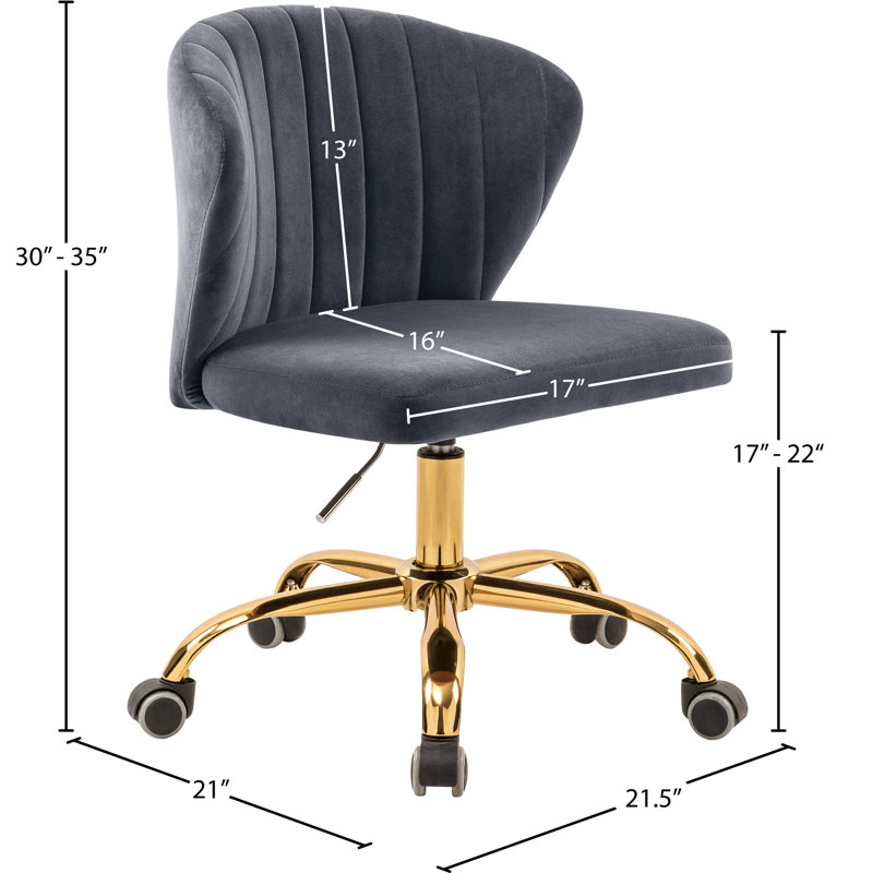 Finley Office Chair, Gray Velvet, Gold
