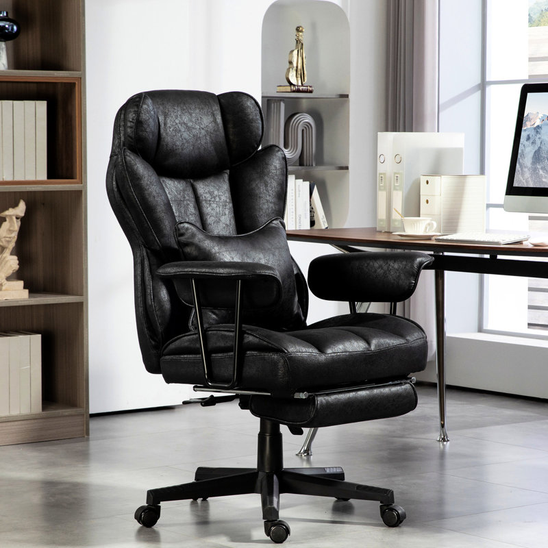 Fauteuil ergonomique réglable avec massage lombaire chauffé, massage par vibration, repose-pieds, microfibre, noir, pour soulager