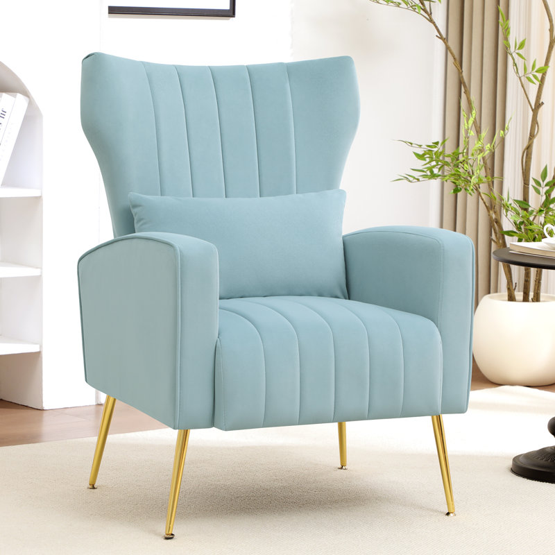 Upholstered Accent Chair With Pillow For Living Room, Sky Blue
