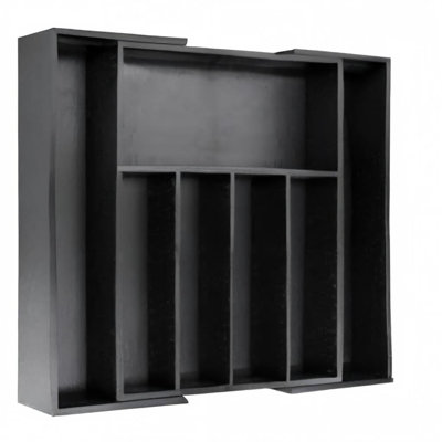 Premium Bamboo Drawer Organizer, Expandable Silverware Drawer Organizer, Cutlery Tray With Dividers For Kitchen Utensils (Black, Large)