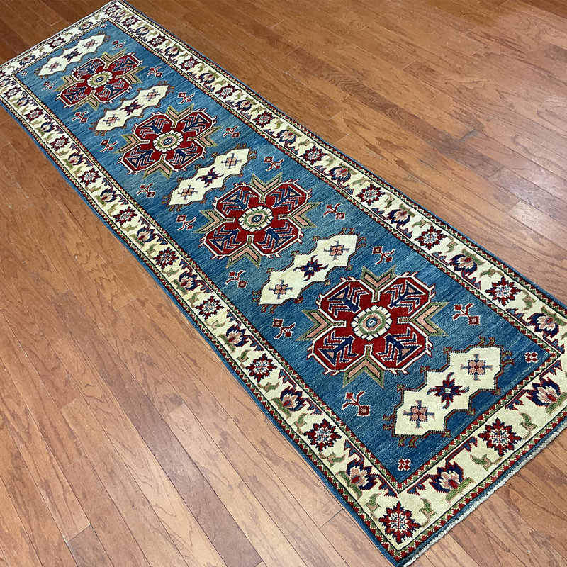 Chemin de table en laine Kazak, Tapis de couloir 2 pi 8 po x 9 pi 10 po