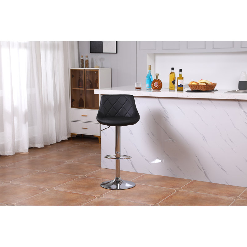Swivel Upholstered Adjustable Height Counter Stool with Metal Frame, Black