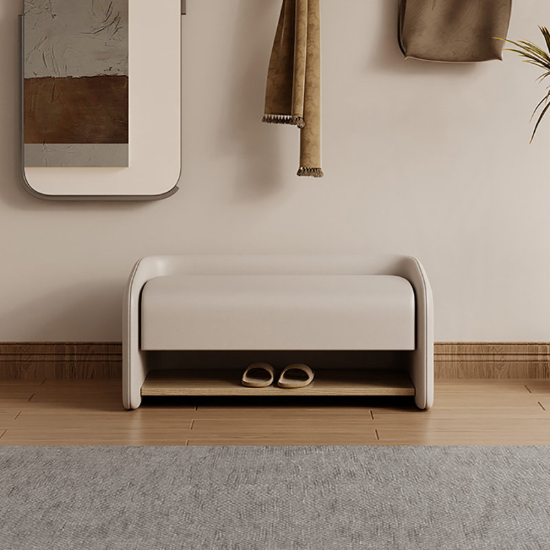 31.5in Shoe Changing Stool Shoe Storage Stool, Beige