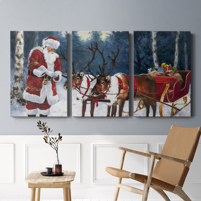 " Santa Prepping The Team " 3 - Pieces, 40" H x 60" W x 1" D